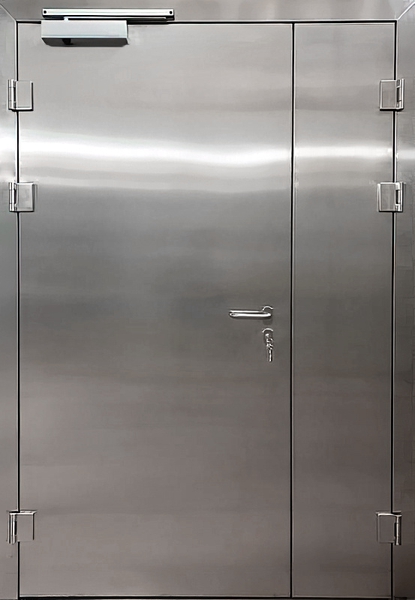 Внешняя сторона Полуторная глухая противопожарная дверь EI 60 из нержавеющей стали (21)